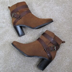 RALPH LAUREN Brown SUEDE Ankle BOOTIES with Straps